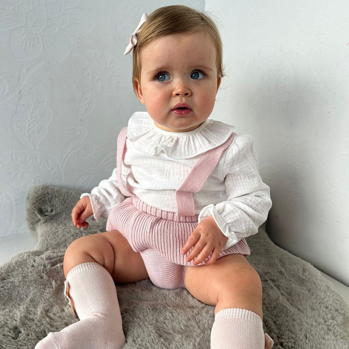 Picture of Martin Aranda Girls Cream Top & Knitted Ruffle Knicker Set