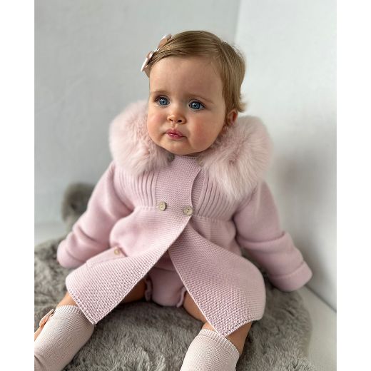 Picture of Martin Aranda Girls Dusty Pink Cardigan with Fur Hood 