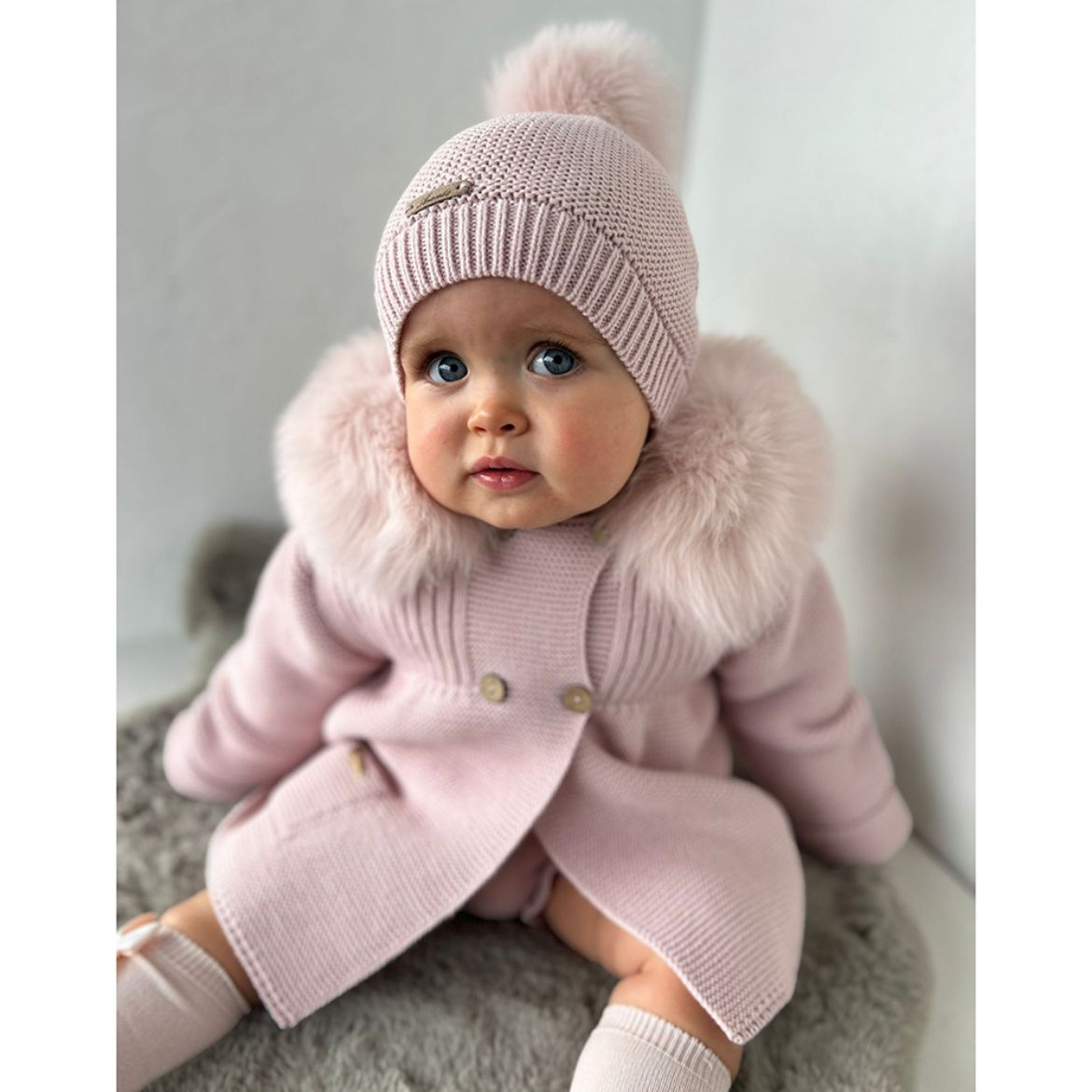 Picture of Martin Aranda Girls Dusty Pink Hat with Fur Pom Pom