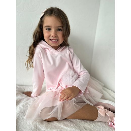 Picture of Bimbalo Girls Pink Dress With Fur Pom Pom