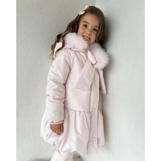 Picture of Bimbalo Girls Pink Coat with Fur Pom Pom 