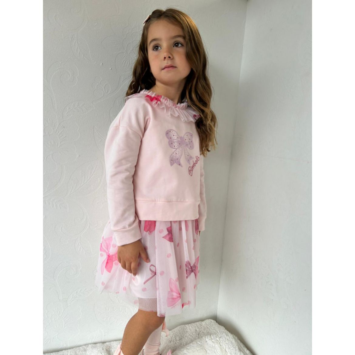 Picture of Bimbalo Girls Pink Bow Jumper & Skirt Set