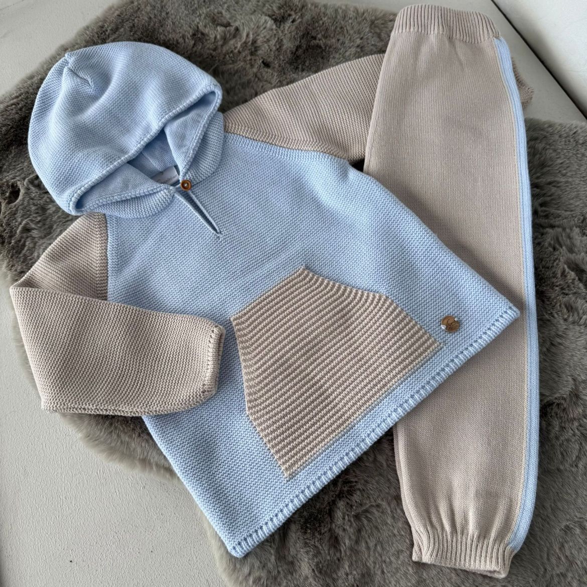 Picture of Granlei Boys Blue & Beige Knitted Hooded Set