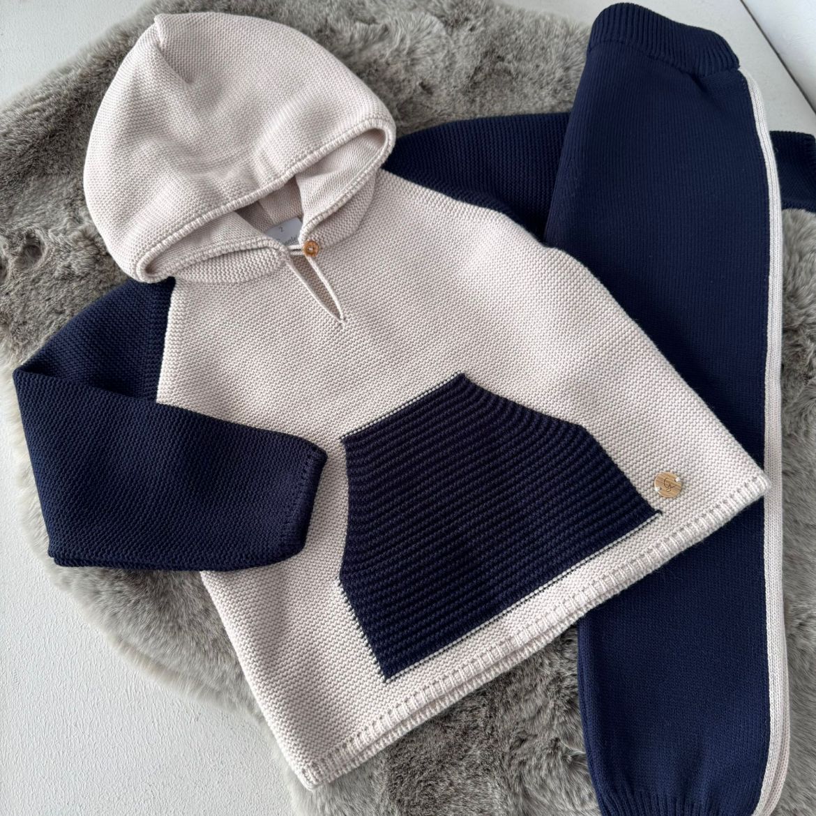 Picture of Granlei Boys Navy & Beige Knitted Hooded Set