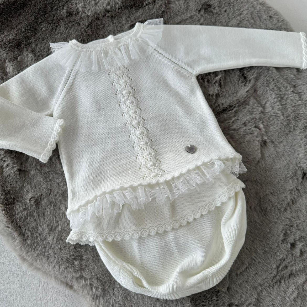 Picture of Granlei Girls Cream Knitted Top & Knicker Set
