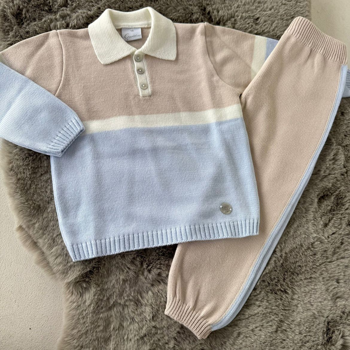 Picture of Granlei Boys Blue, Beige & Cream Polo Knitted Set
