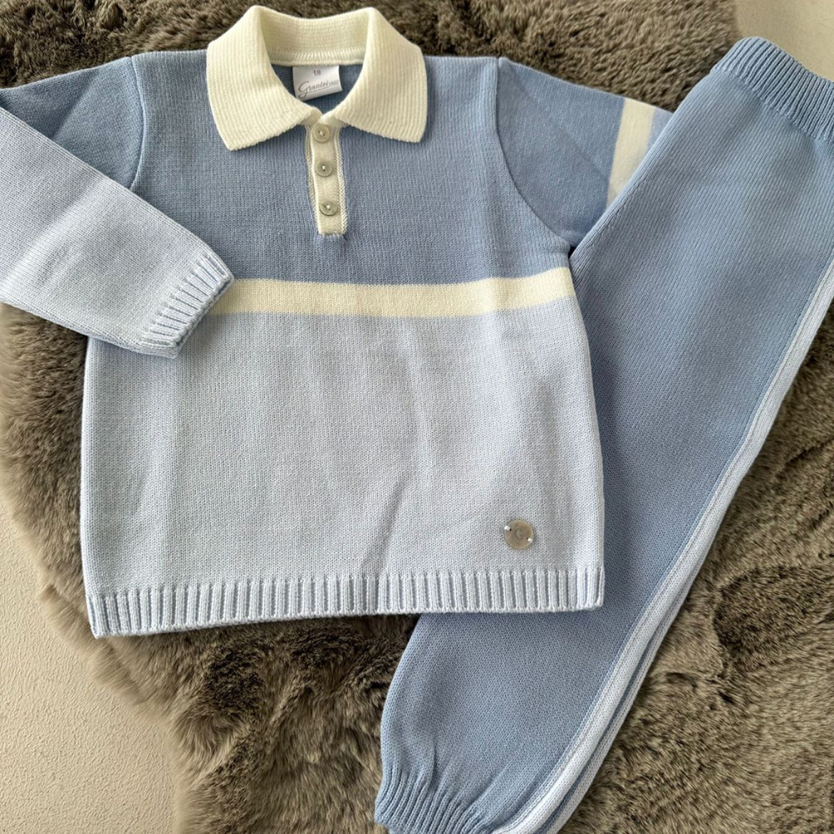 Picture of Granlei Boys Blue & Cream Polo Knitted Set
