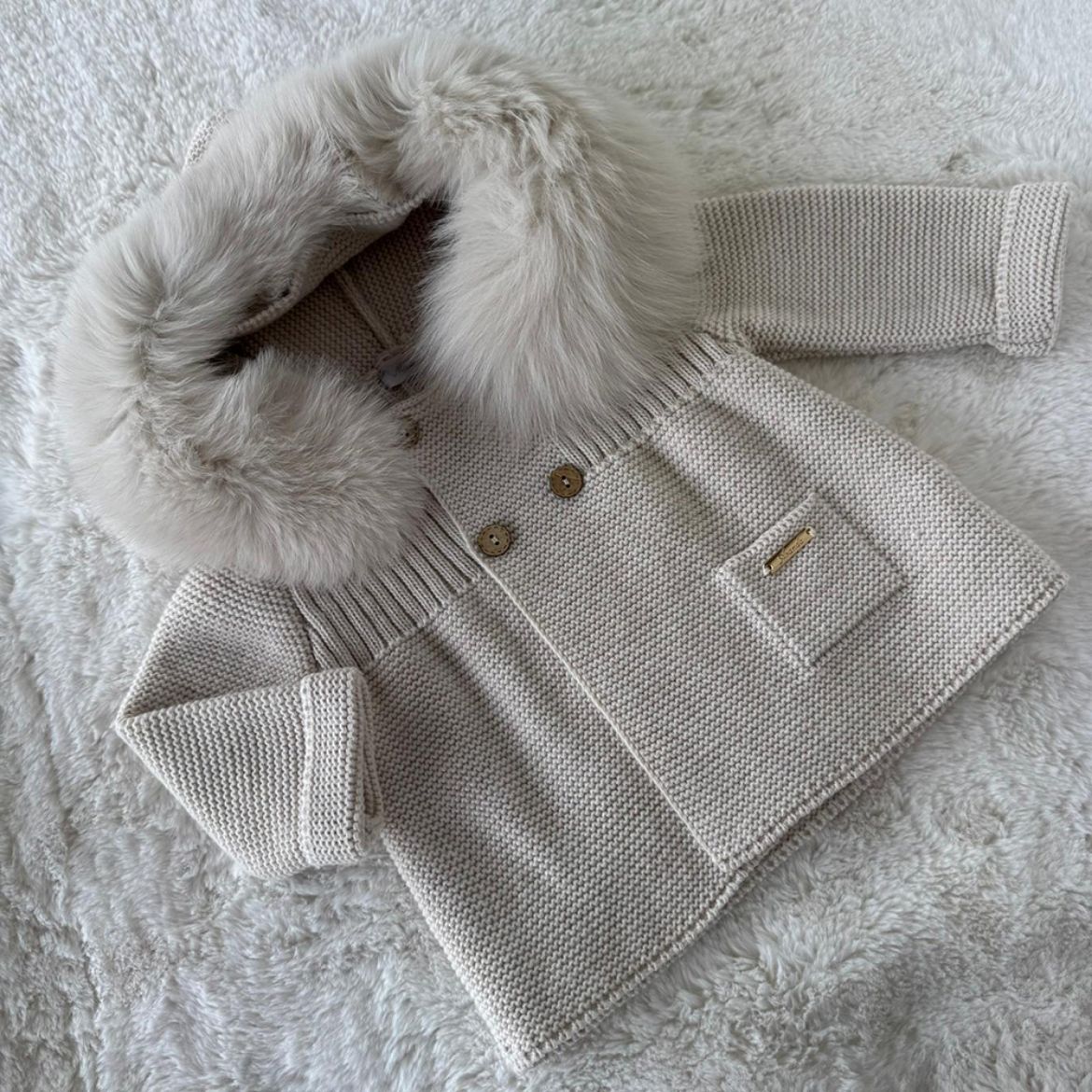 Picture of Martin Aranda Girls Beige Cardigan with Fur Trim 