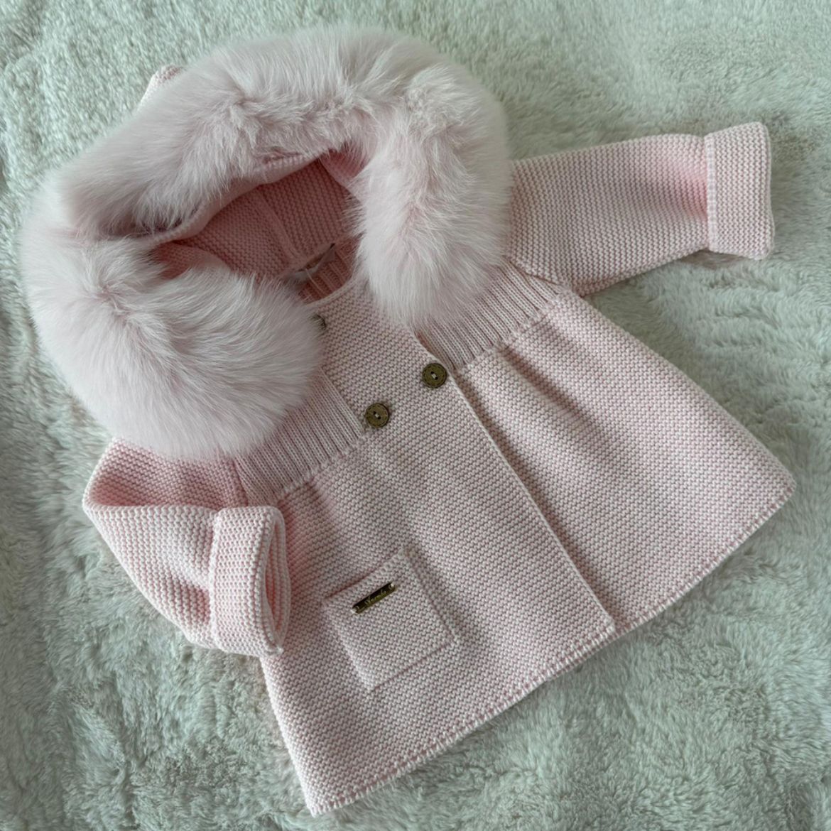 Picture of Martin Aranda Girls Baby Pink Cardigan with Fur Trim