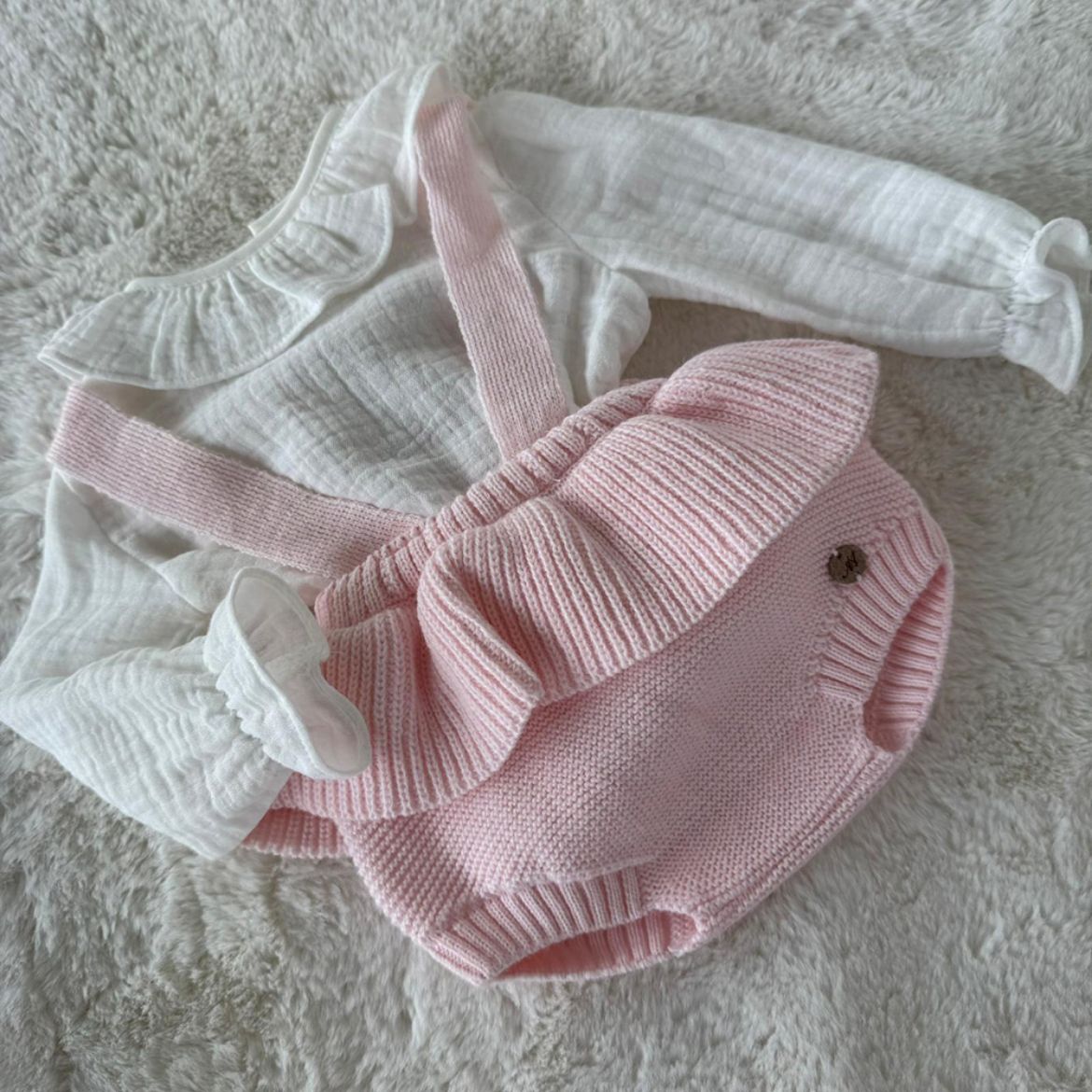 Picture of Martin Aranda Girls Pink Knitted Bloomers & White Shirt Set