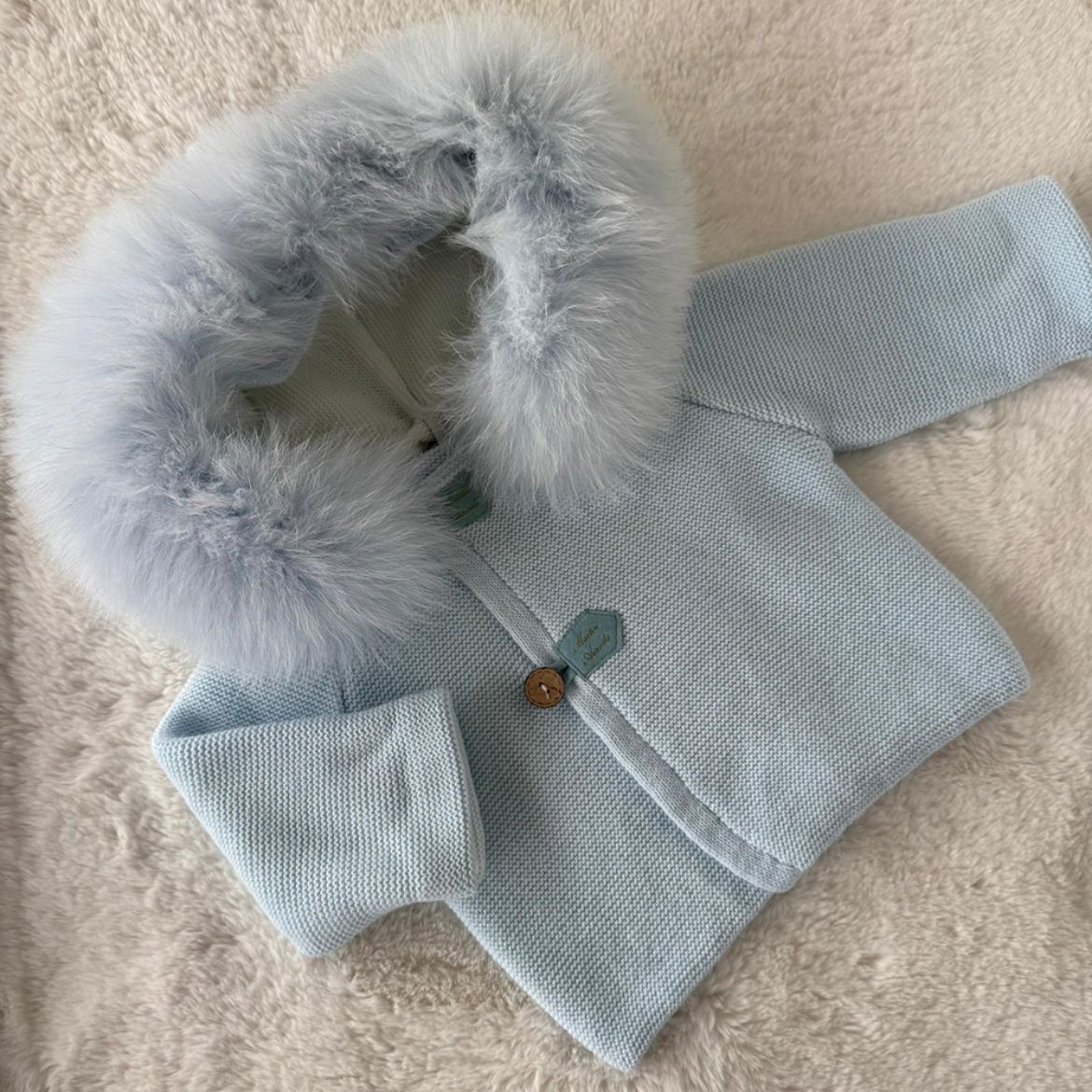 Picture of Martin Aranda Boys Pale Blue Cardigan with Fur Trim