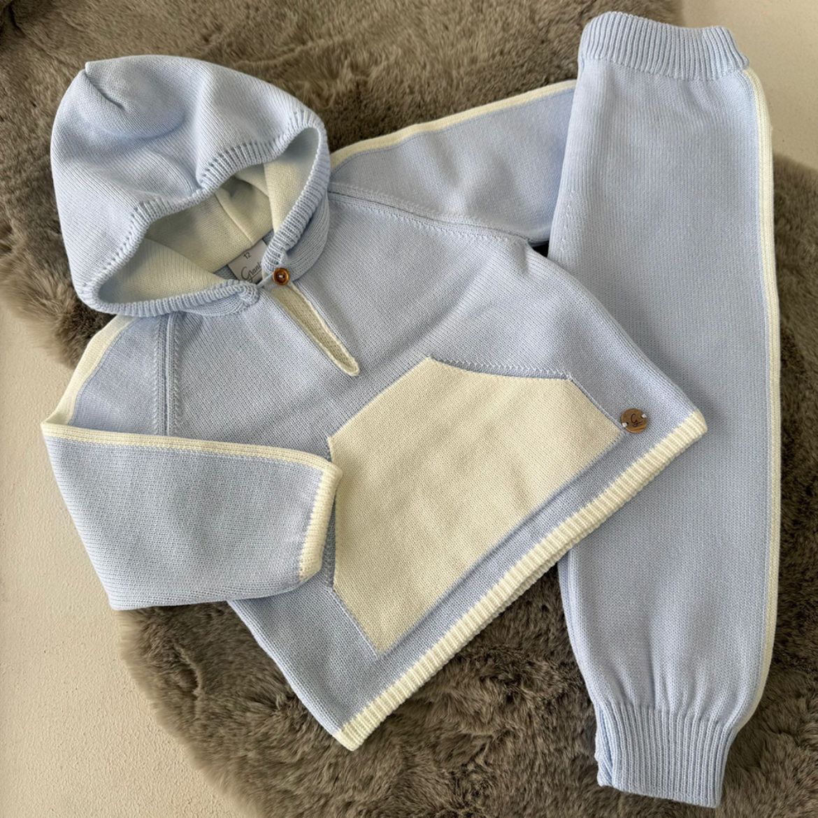 Picture of Granlei Boys Blue & Cream Hooded Knitted Tracksuit 