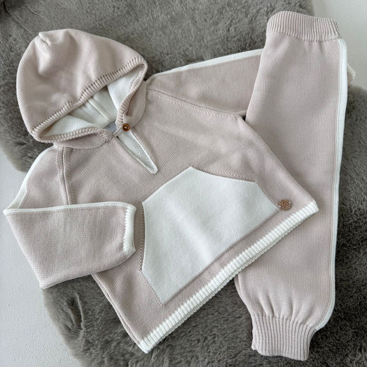 Picture of Granlei Boys Beige & Cream Knitted Hooded Tracksuit