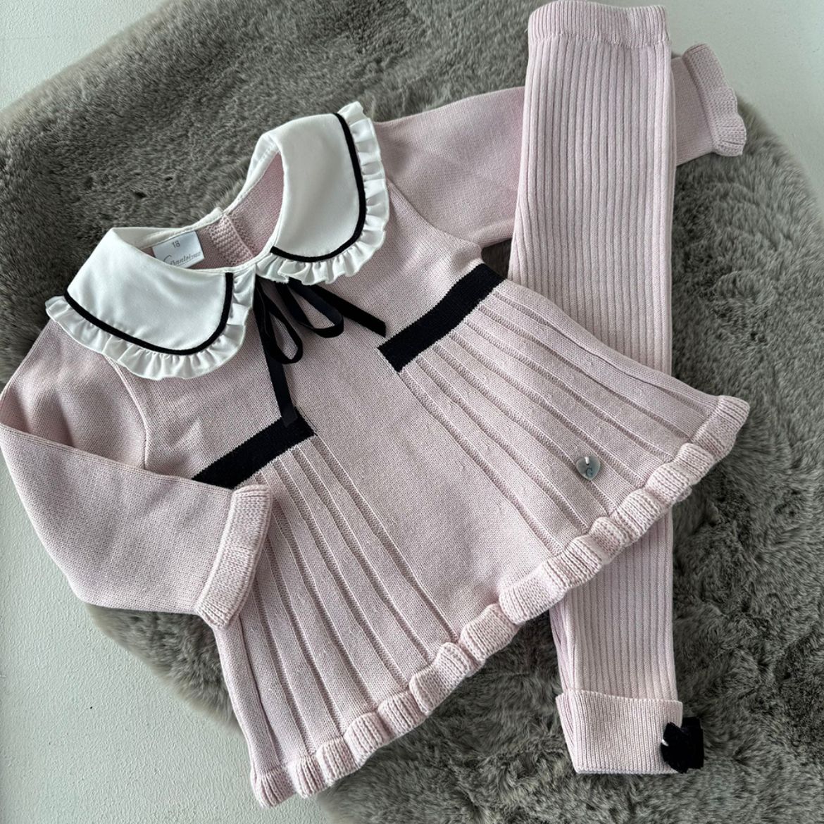 Picture of Granlei Girls Pink with Black Trim Knitted Tracksuit