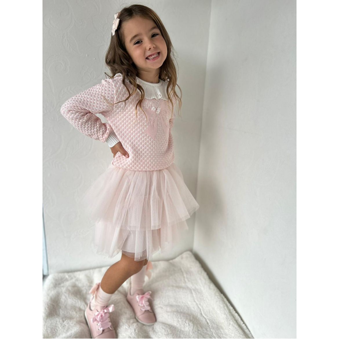 Picture of Bimbalo Girls Pink Knitted Jumper & Tulle Skirt Set
