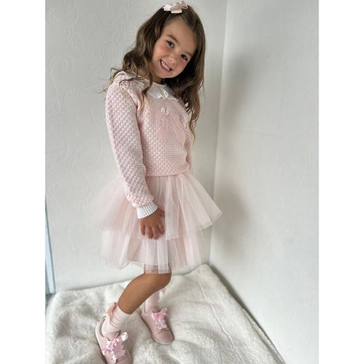 Picture of Bimbalo Girls Pink Knitted Jumper & Tulle Skirt Set