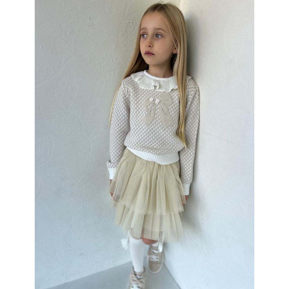 Picture of Bimbalo Girls Gold & Cream Knitted Jumper & Skirt Set