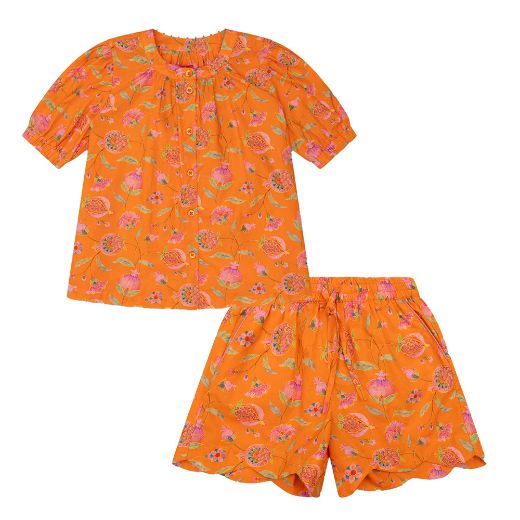 Picture of Oilily Orange Printed Beso Shirt & Pomme Short Set