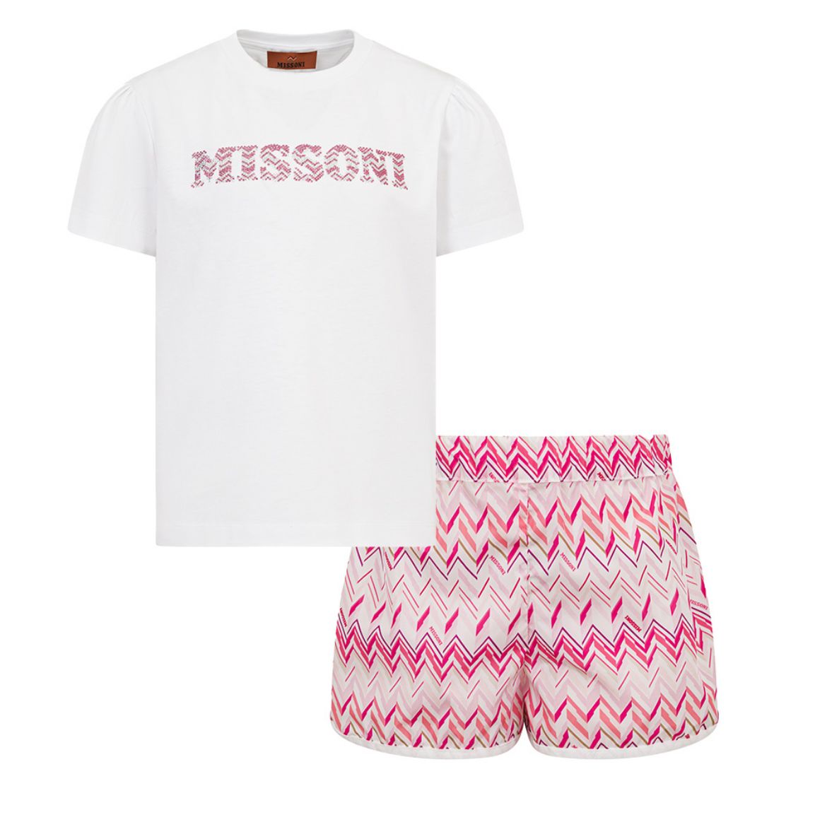 Picture of Missoni Girls White Top & Pink Printed Short Set
