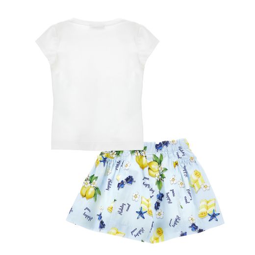Picture of Monnalisa White T-Shirt & Blue Printed Short Set