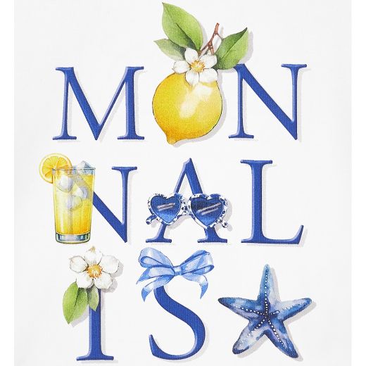 Picture of Monnalisa White T-Shirt & Blue Printed Short Set