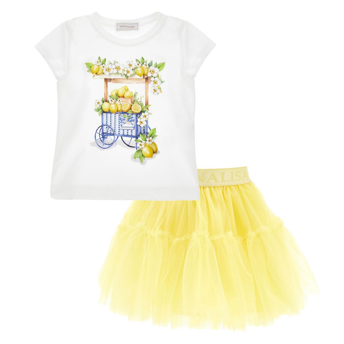 Picture of Monnalisa  White T-Shirt & Yellow Tulle Skirt Set