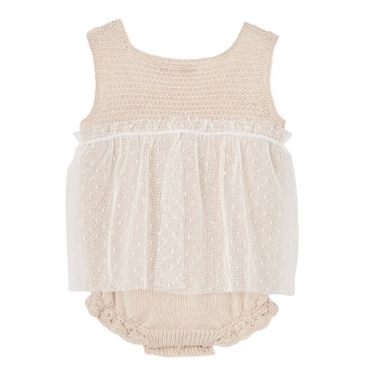 Picture of Paz Rodriguez Beige Knitted Romper with Tulle