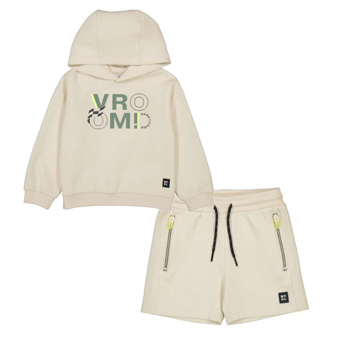 Picture of Mayoral Boys Beige Hooded Jumper & Short Set