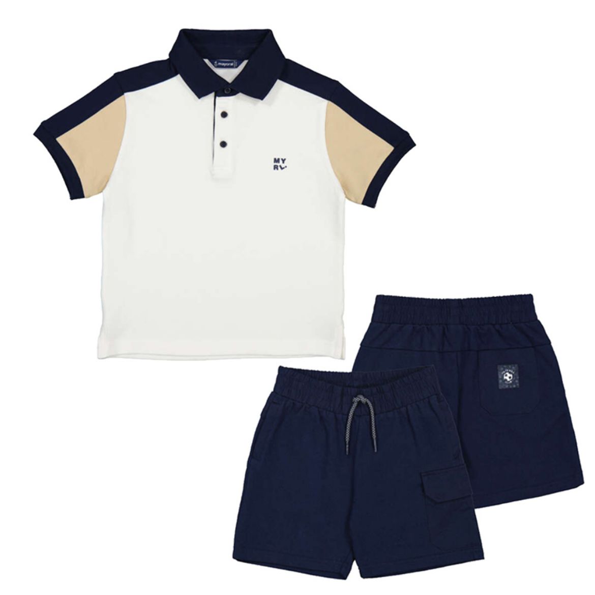 Picture of Mayoral Boys Polo Navy & Cream Short Set