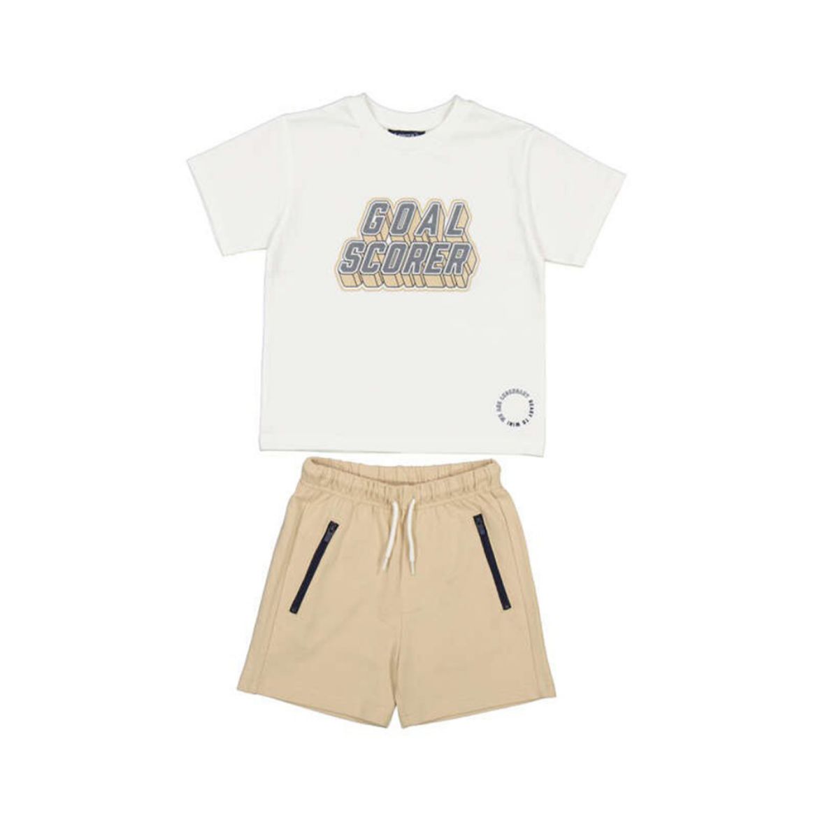 Picture of Mayoral Boys White T-Shirt & Beige Short Set