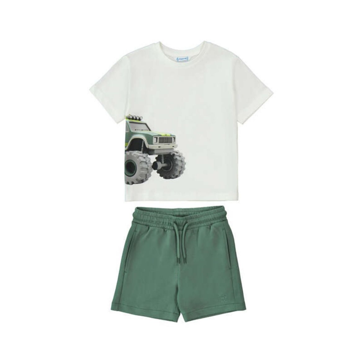 Picture of Mayoral Boys White Truck T-Shirt & Green Short Set