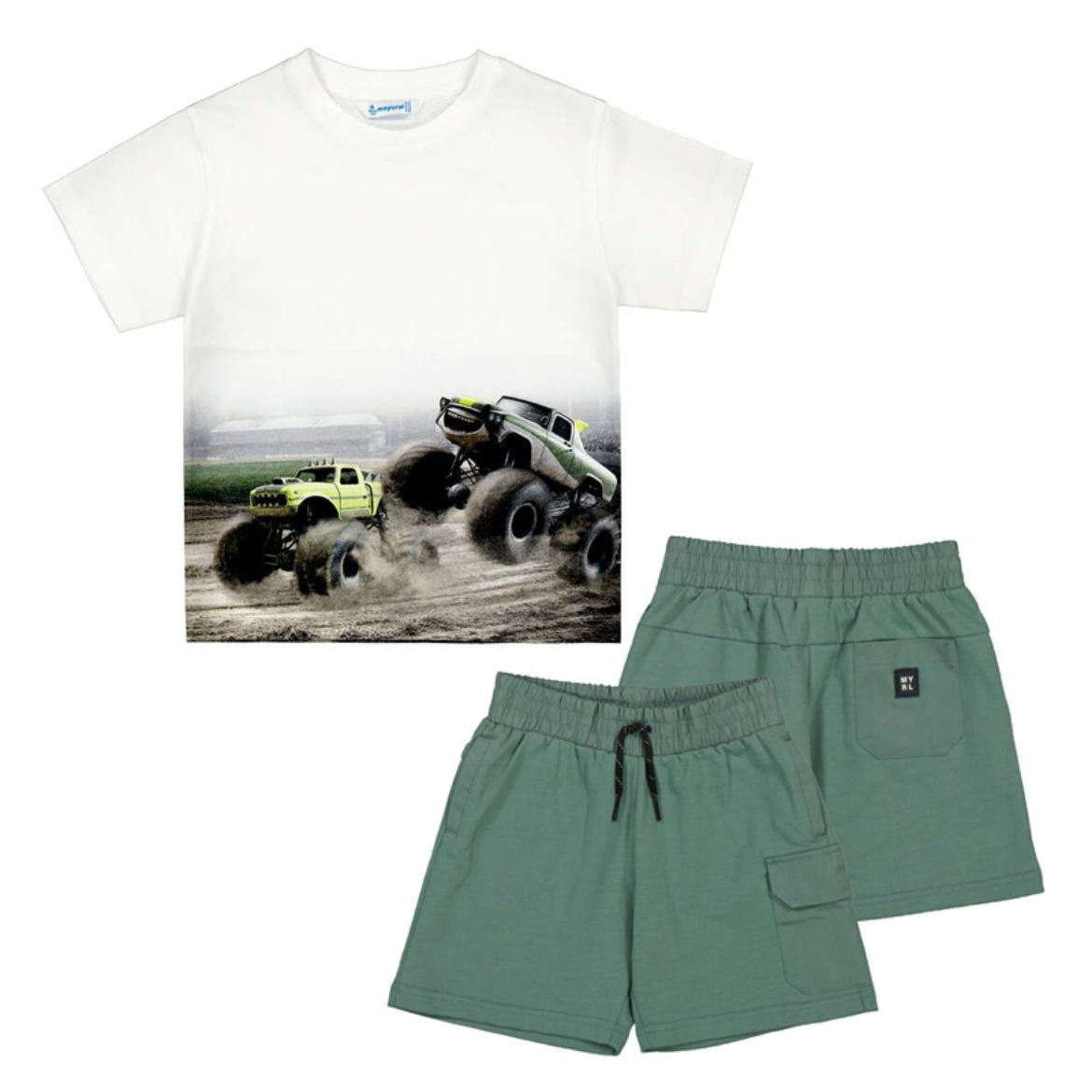 Picture of Mayoral Boys Trucks T-Shirt & Green Short Set
