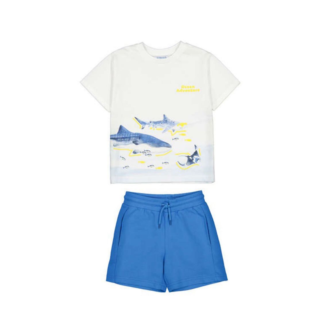 Picture of Mayoral Boys White Shark T-Shirt & Blue Short Set