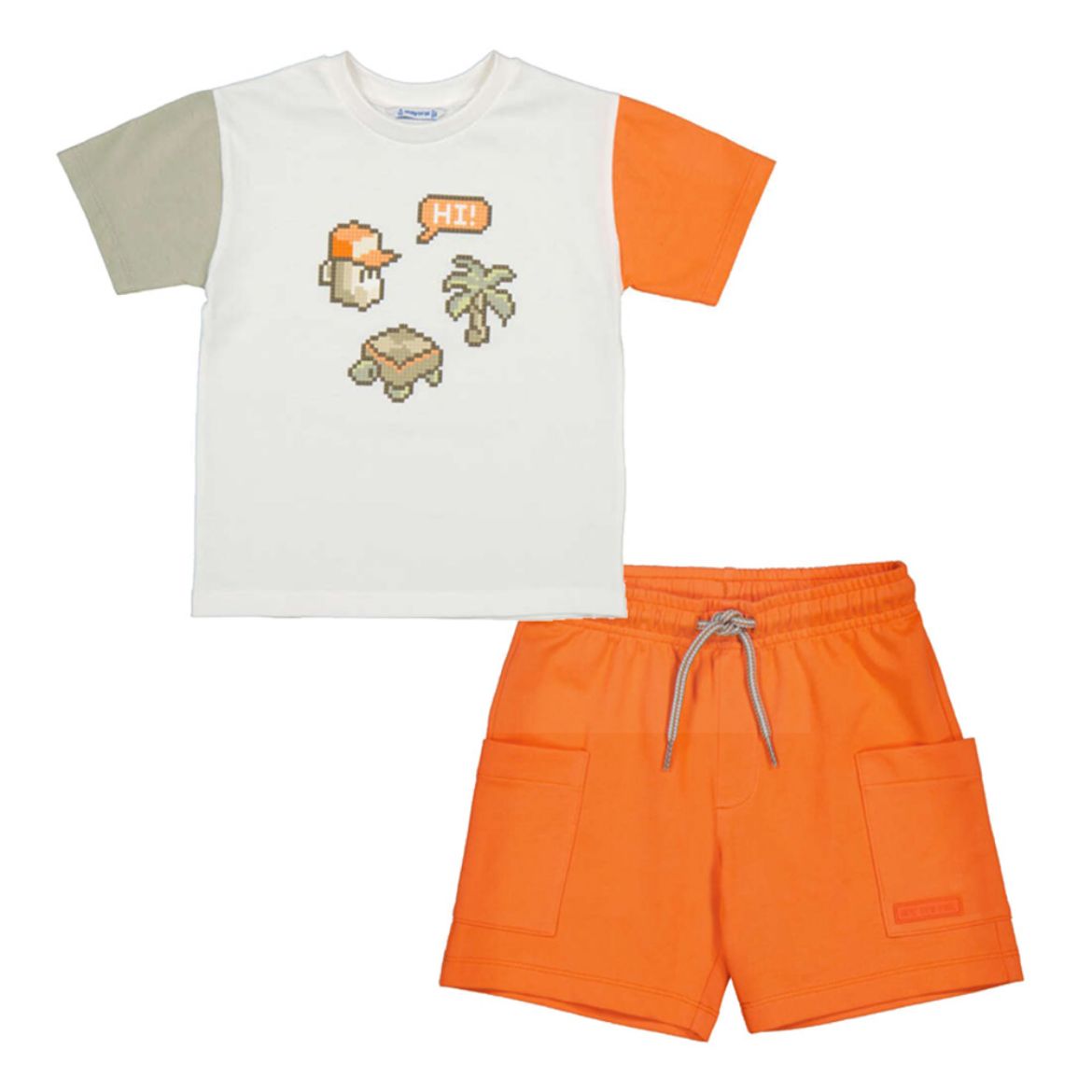 Picture of Mayoral Boys White & Orange T-Shirt & Short Set