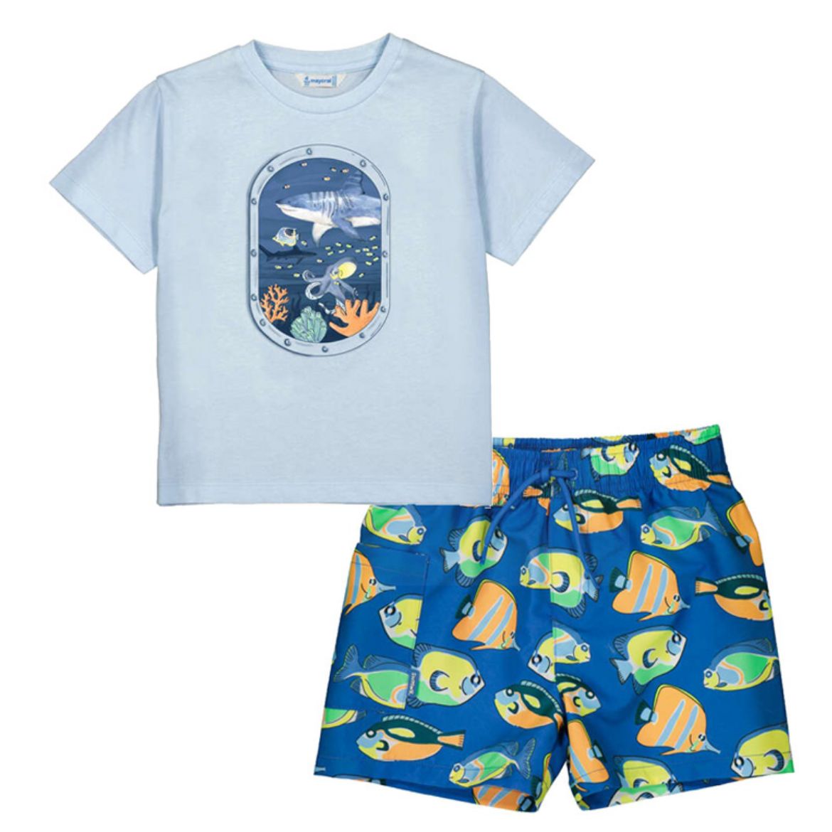 Picture of Mayoral Boys Blue T-Shirt & Blue Printed Swim Short Set
