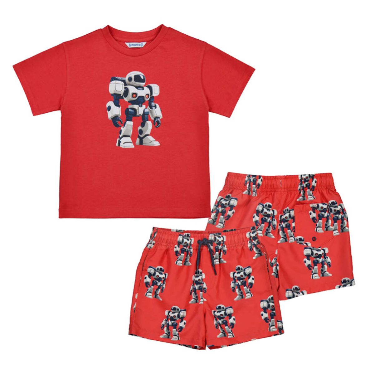 Picture of Mayoral Boys Red Robot T-Shirt & Printed Swim Short Set