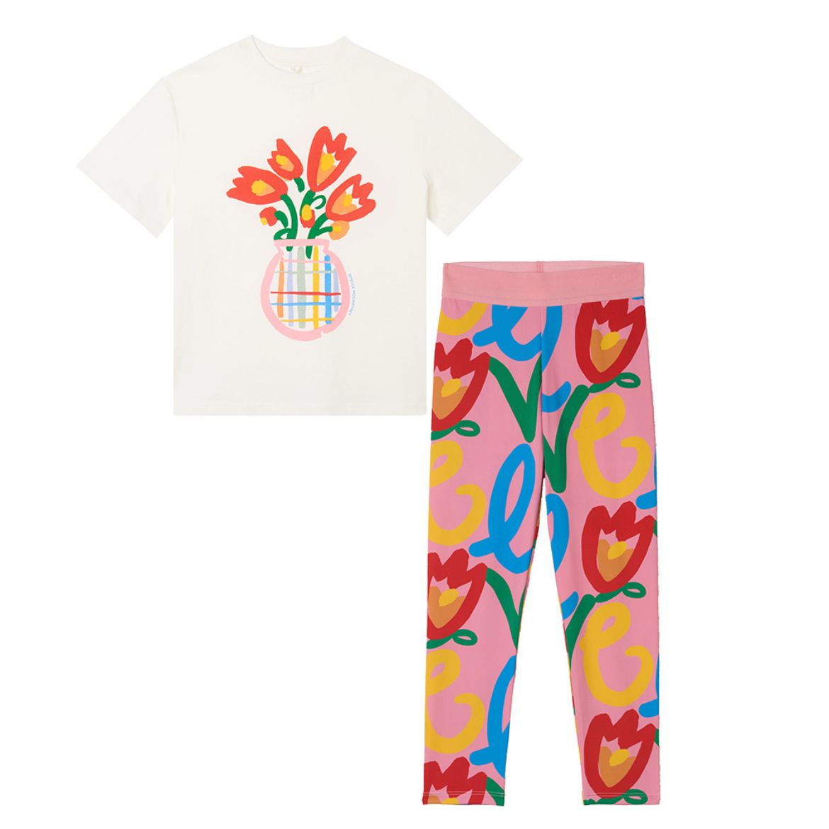 Picture of Stella Mc Cartney Girls White Flower T-Shirt & Pink Love Leggings Set