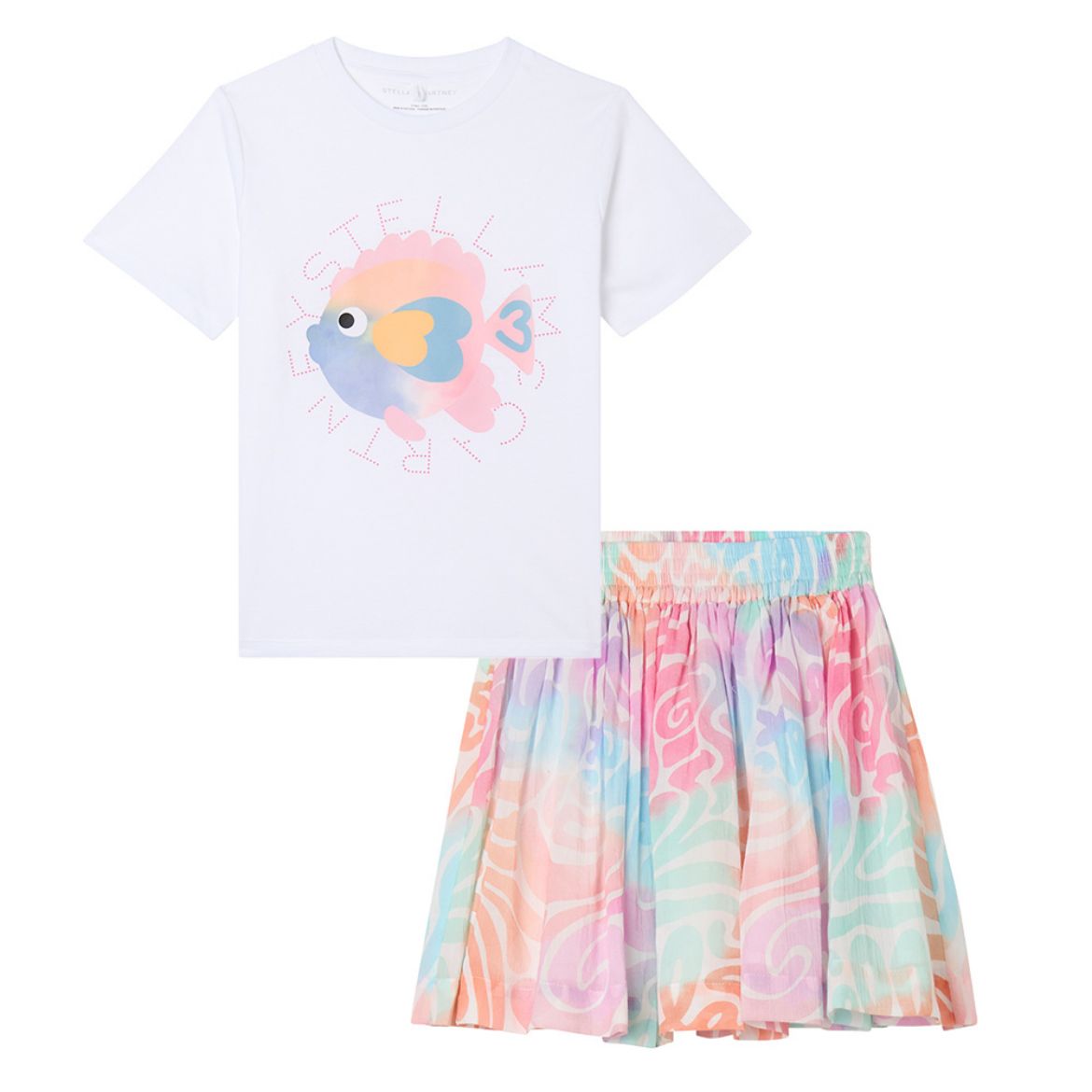 Picture of Stella Mc Cartney Girls White Fish T-Shirt & Printed Skirt Set