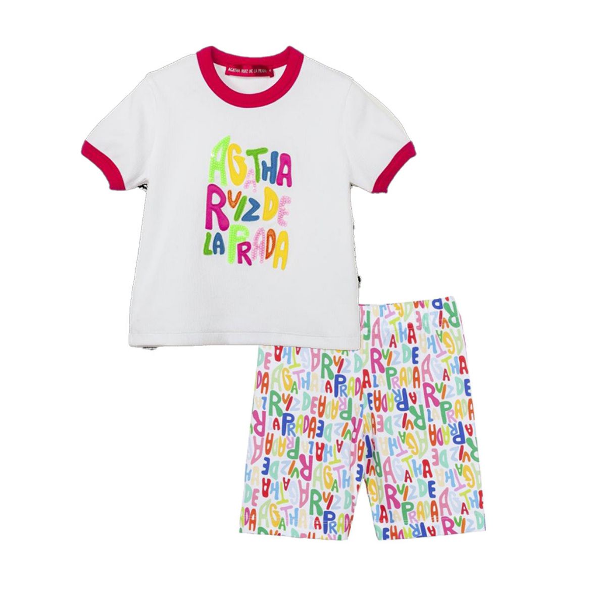 Picture of Agatha Ruiz De La Prada White T-Shirt & Logo Cycling Shorts Set
