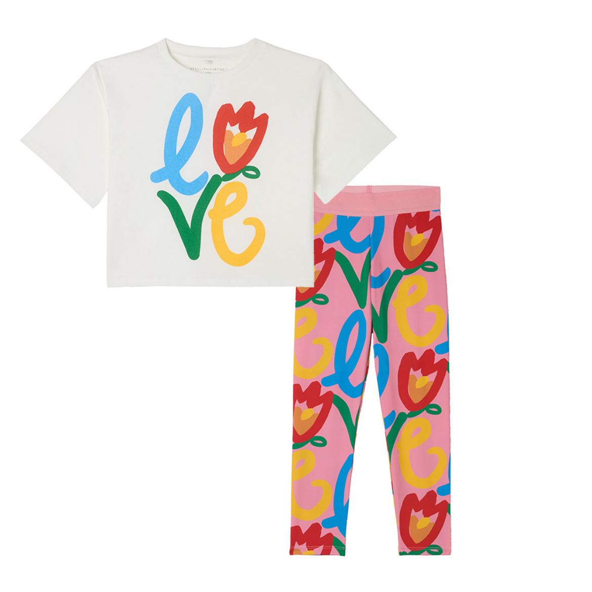 Picture of Stella Mc Cartney Girls White Flower T-Shirt & Pink Love Leggings Set