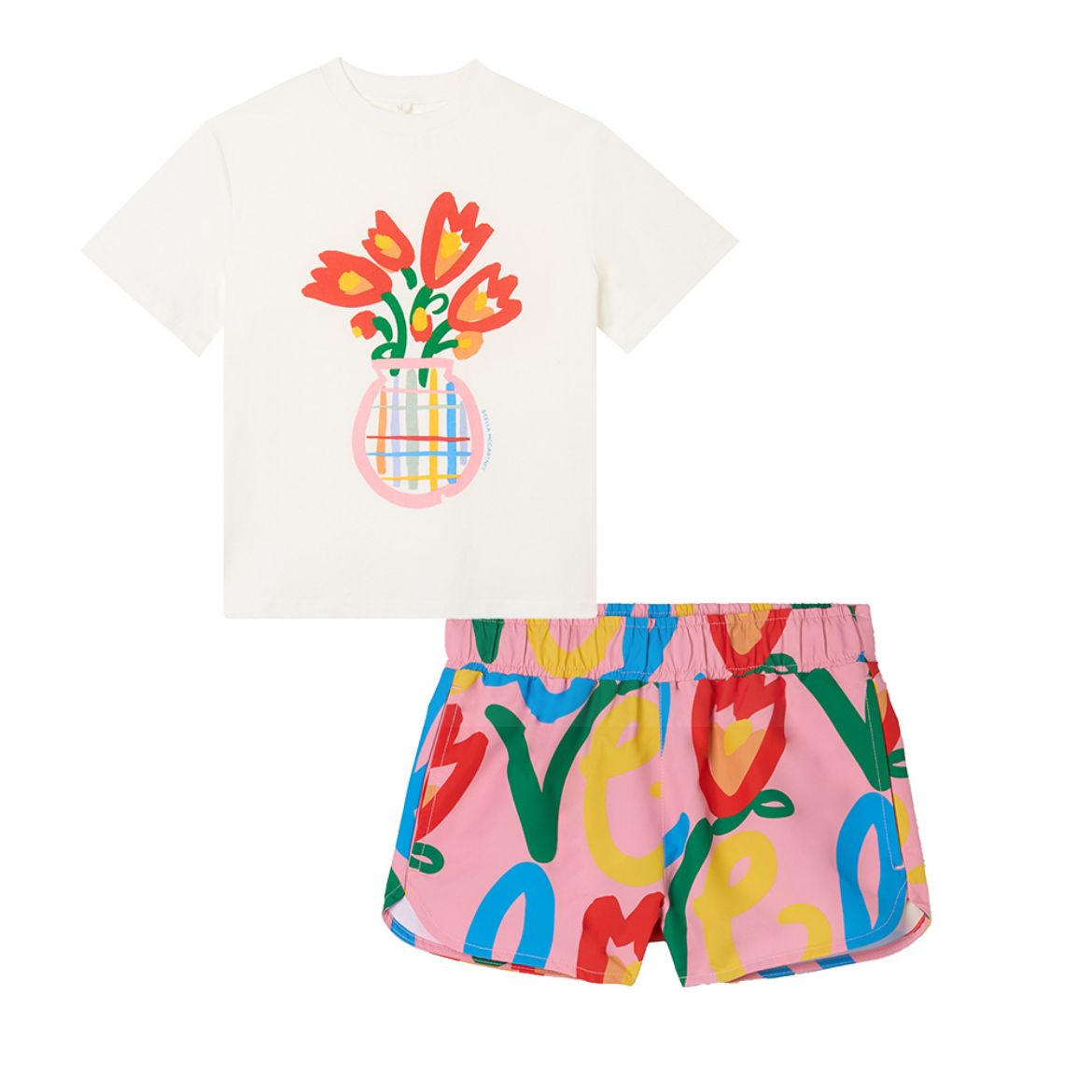 Picture of Stella Mc Cartney Girls White Love T-Shirt & Pink Love Short Set