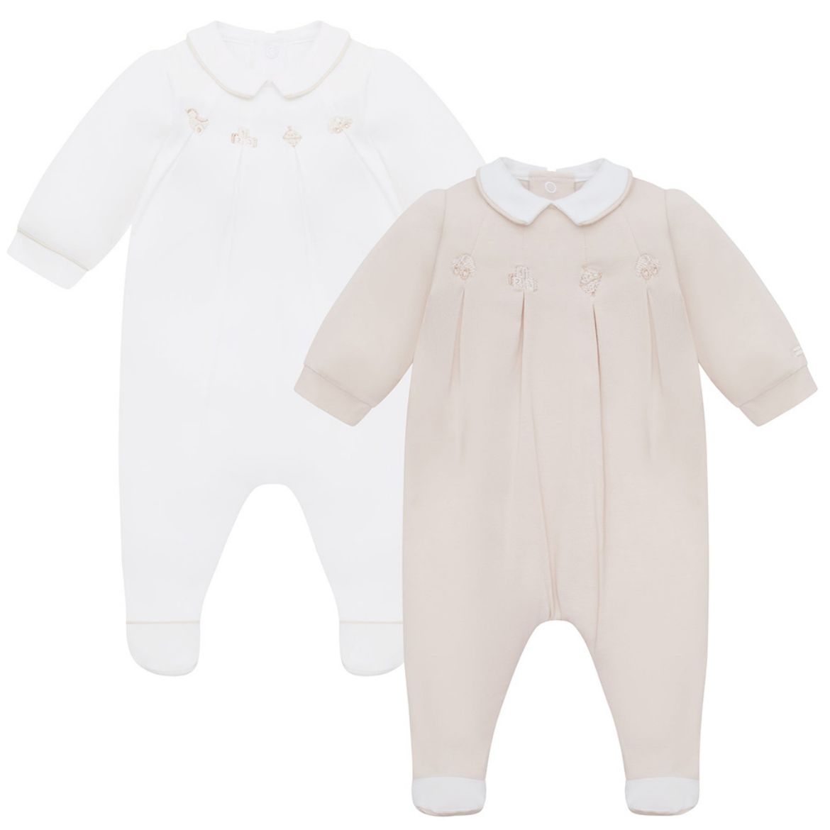 Picture of Emile Et Rose Beige & White Lenny 2 Pack Babygrow