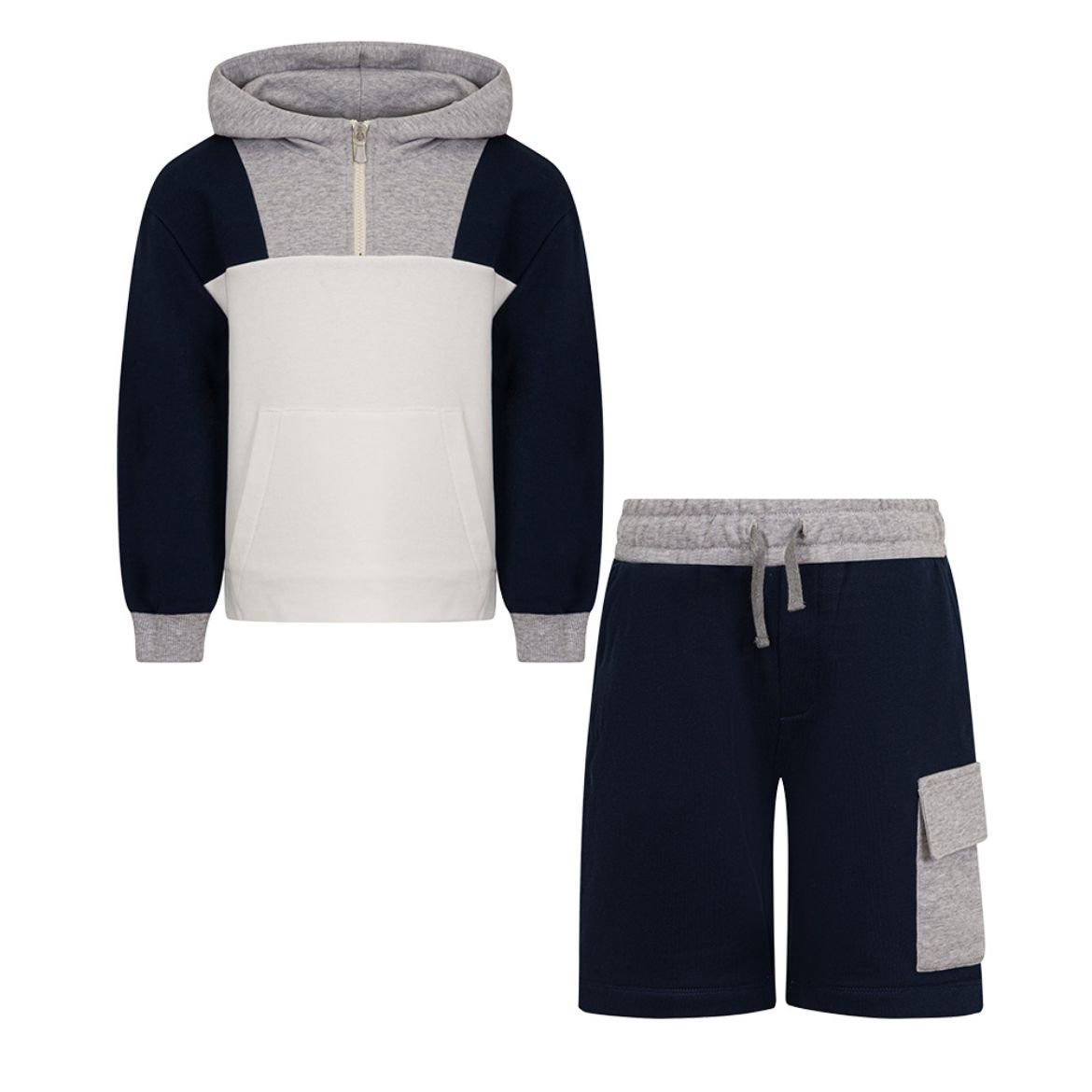 Picture of Eleventy Boys Navy & Grey Jumper & Short Set