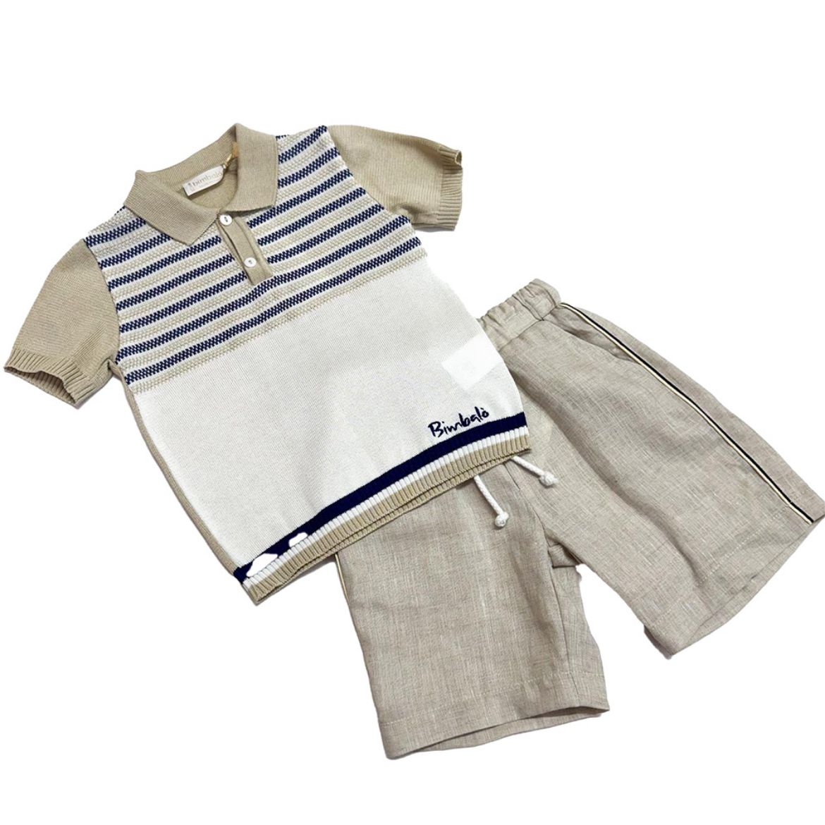 Picture of Bimbalo Boys Beige Knitted Polo & Short Set