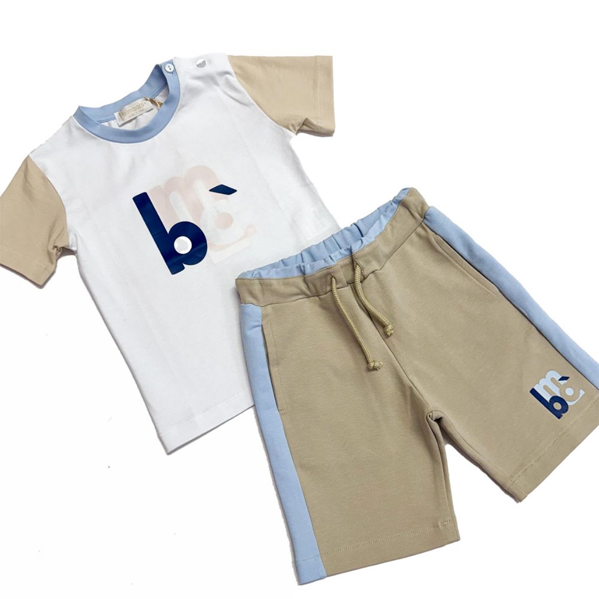 Picture of Bimbalo Boys White T-Shirt & Beige Short Set