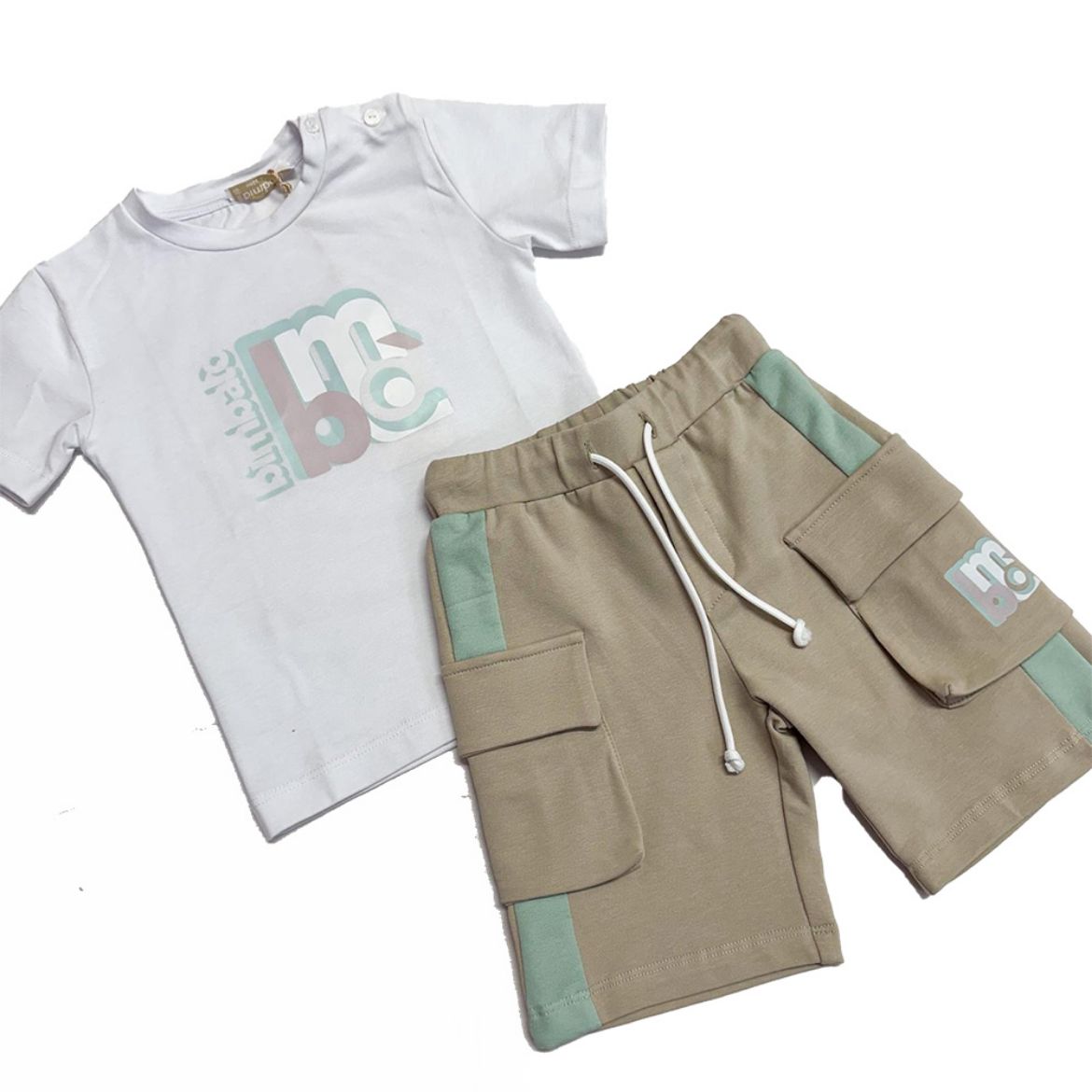 Picture of Bimbalo Boys Mint Green & White T-Shirt and Beige Short Set