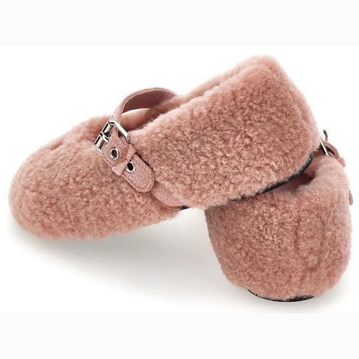 Picture of Monnalisa Pink Teddy Boucle Ballerina Shoes