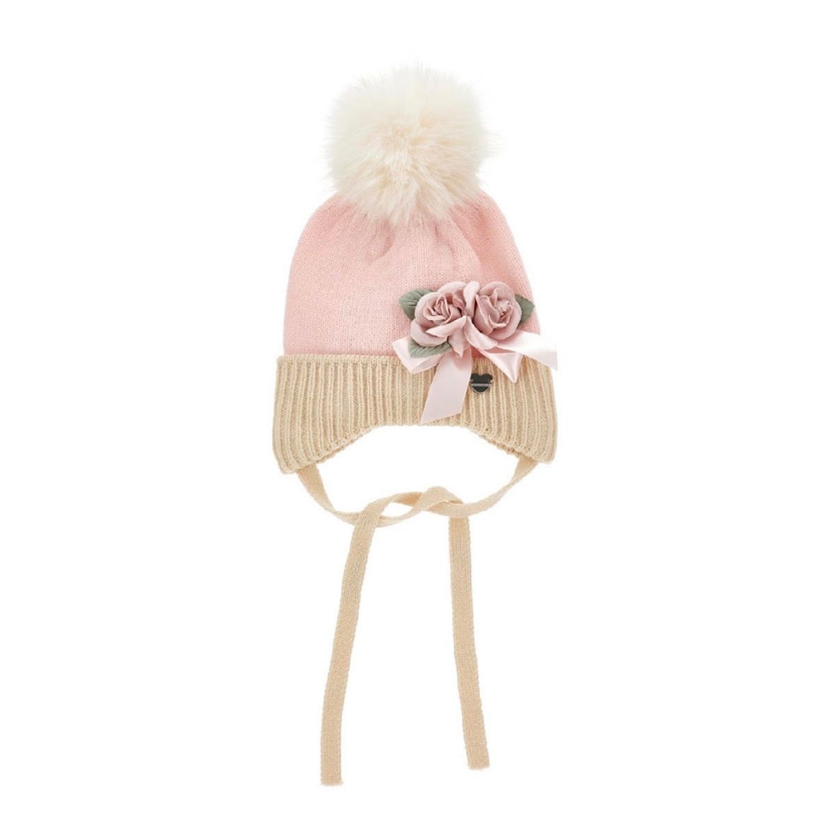 Picture of Monnalisa Flower Hat with Faux Fur Pom Pom