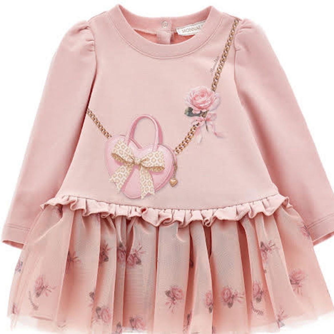 Picture of Monnalisa Pink Tulle Drop Waist Dress 