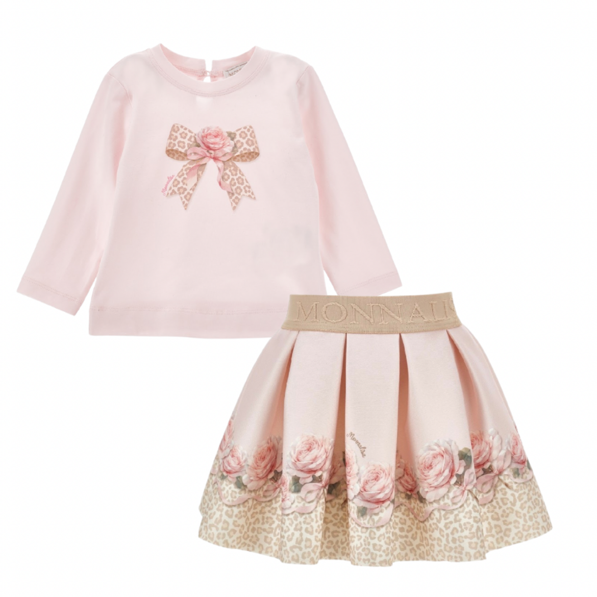 Picture of Monnalisa Pink Bow Top And Skirt Set